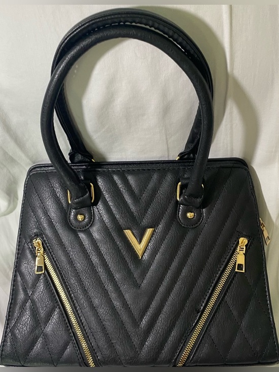 Handbags - BLACK QUILTED SATCHEL HANDBAG WITH GOLD HARDWARE